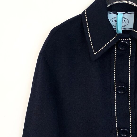 Prada Womens Wool-Blend Coat With Contrasting Stitching & Button Closure - Picture 3 of 8